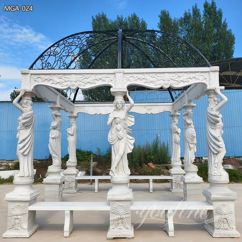 vivid White Marble lady pillars Gazebo