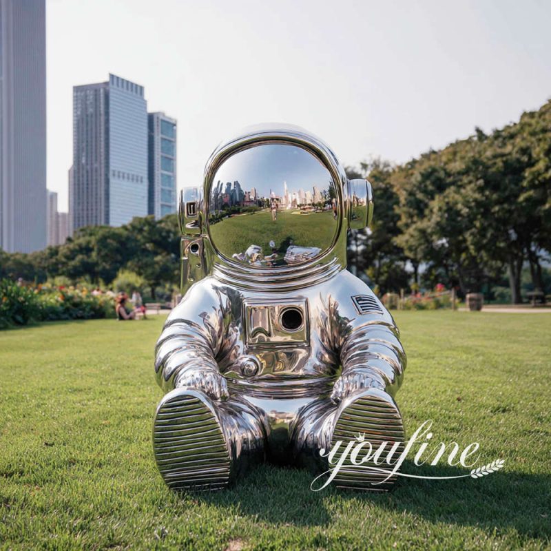 decorative stainless steel astronaut sculpture