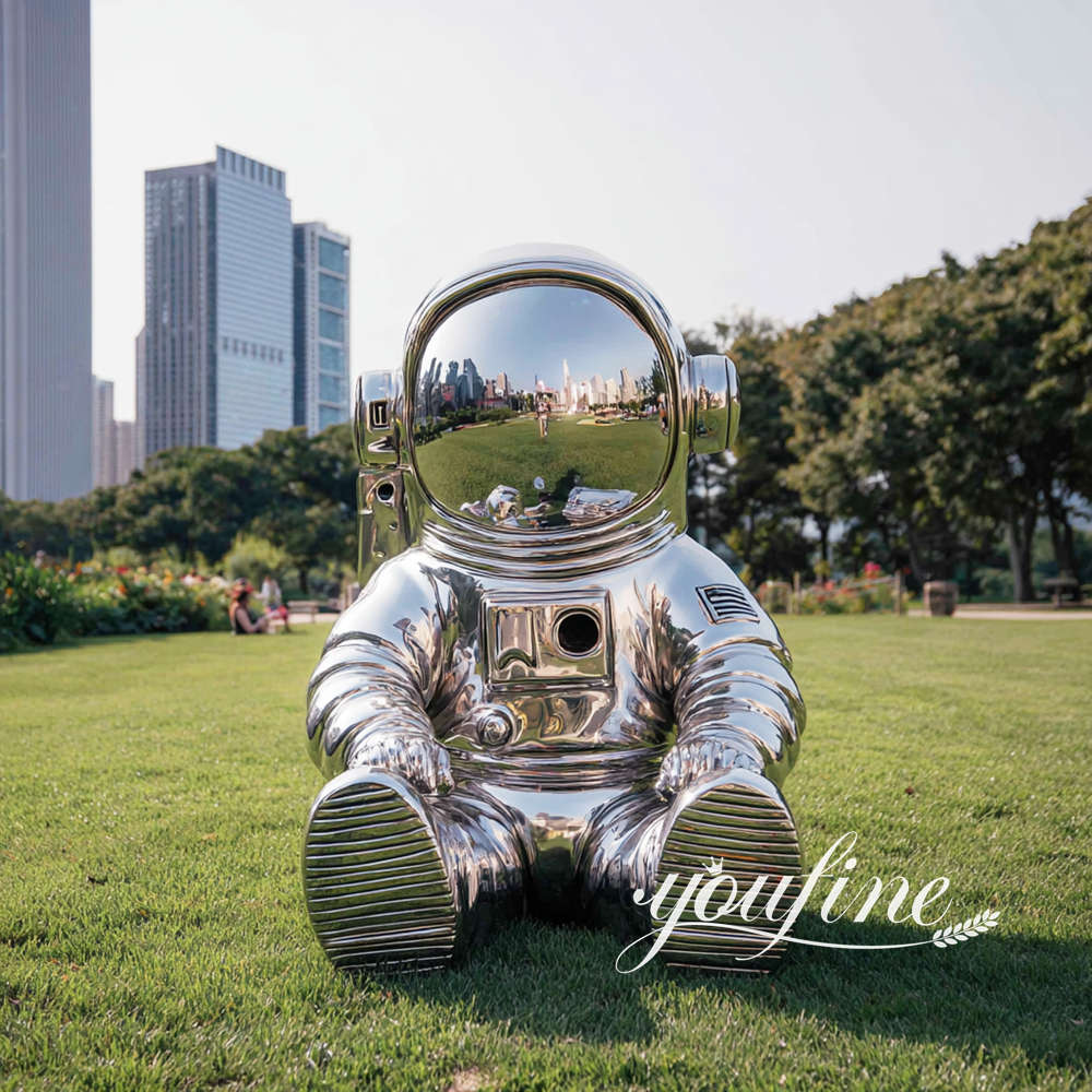 decorative stainless steel astronaut sculpture