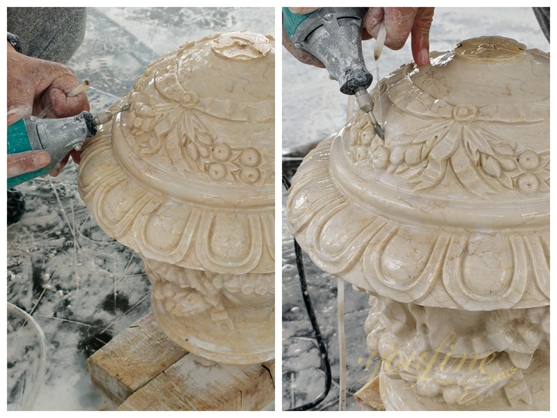 youfine hand carved Beige Lidded Stone Planter