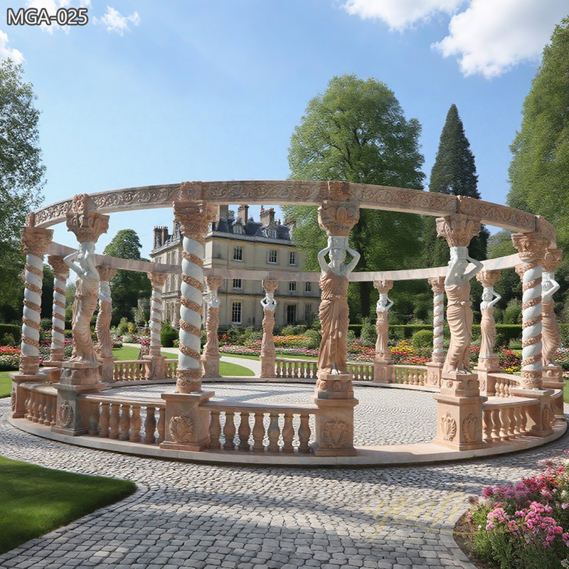 large hand carved Rosetta Marble Pavilion with Statues Columns