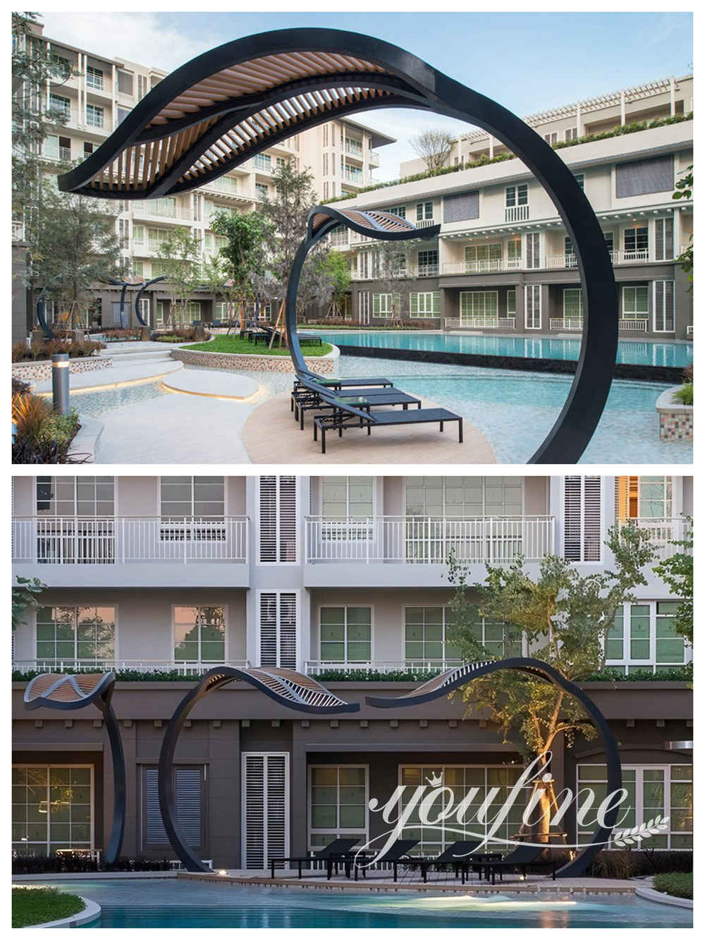 large landmark leaf shade sculptures 