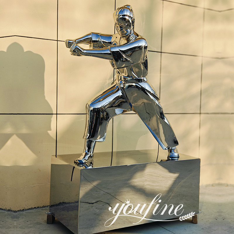polished stainless steel figure sculpture