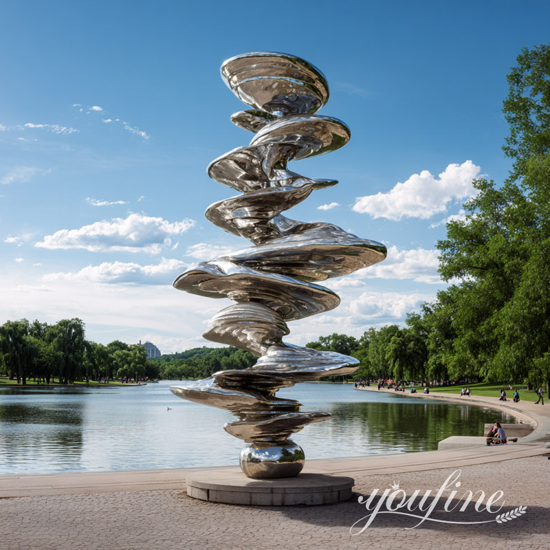 polished tornado sculpture for  outdoor decor