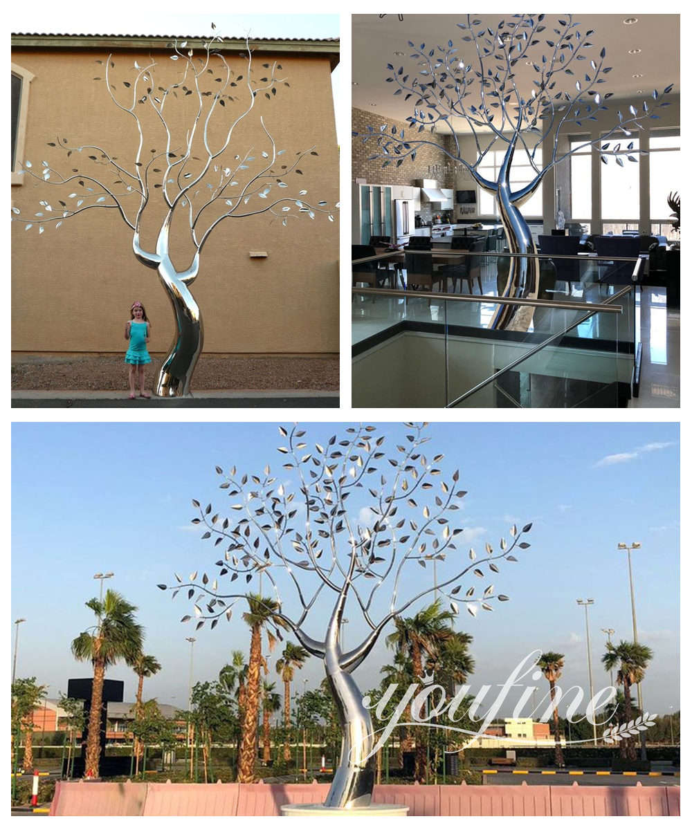 modern stainless steel tree sculpture