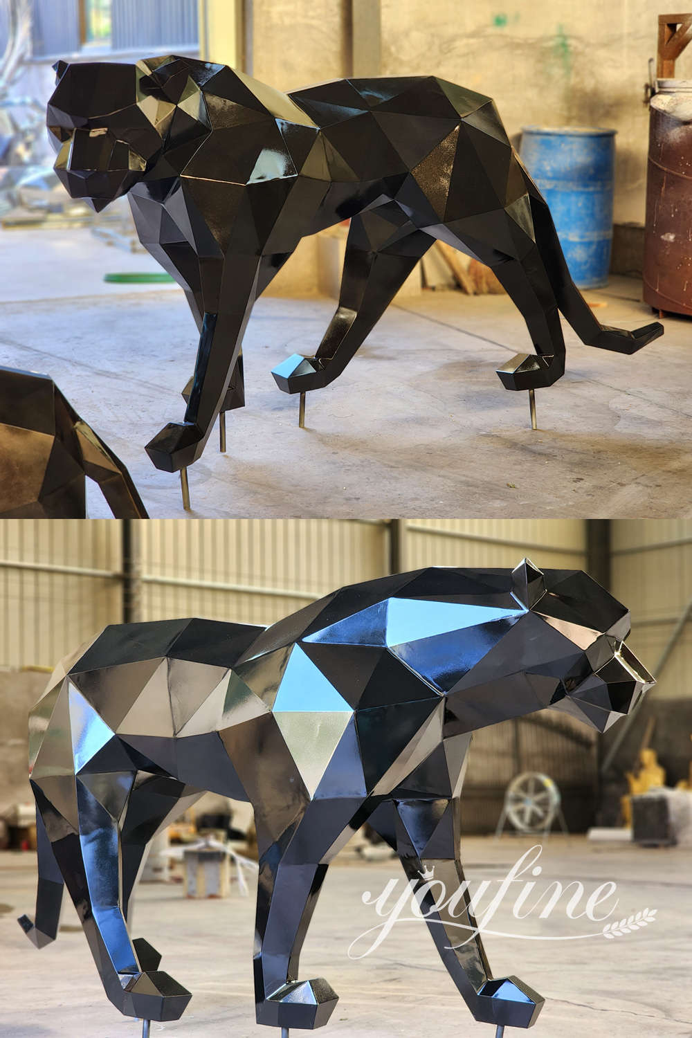 metal panther sculpture detailes