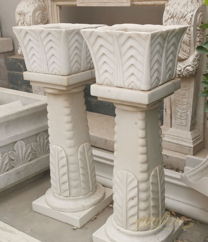 large white square marble flower pots