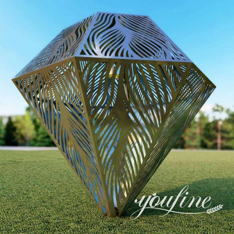 stainless steel hollow diamond sculpture for outdoor