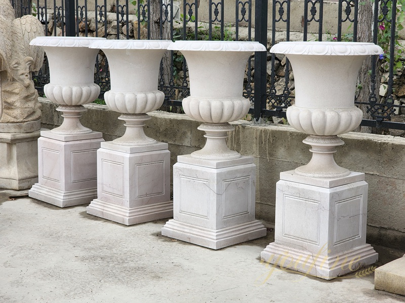 white natural  marble flower pots