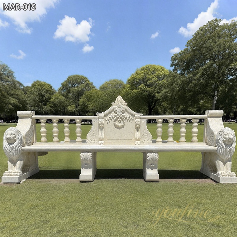 outdoor Beige Marble Lion Bench for Garden