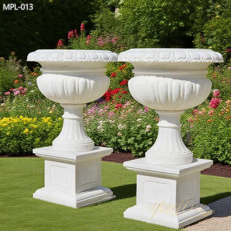 large Classical Garden White Marble Flower Pots for Villas