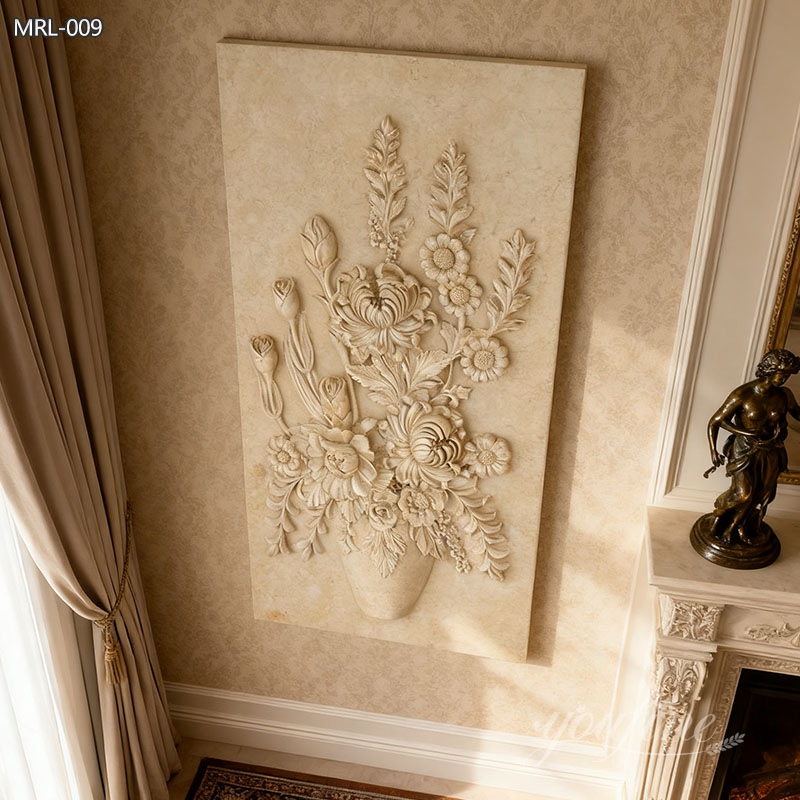 indoor Egyptian Beige Marble Flower Relief