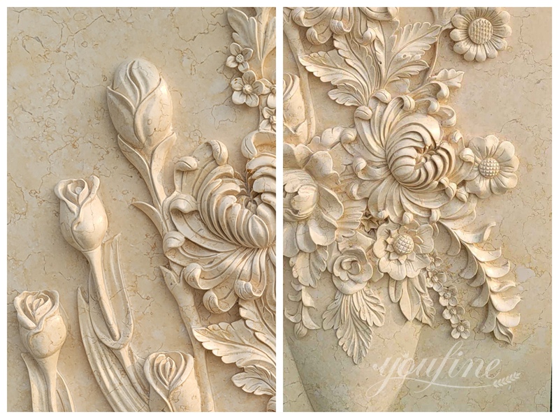 vivid Egyptian Beige Marble Wall Flower Relief details