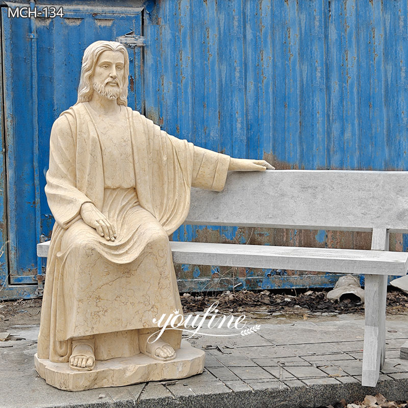 Jesus Sitting on a Bench Marble Sculpture