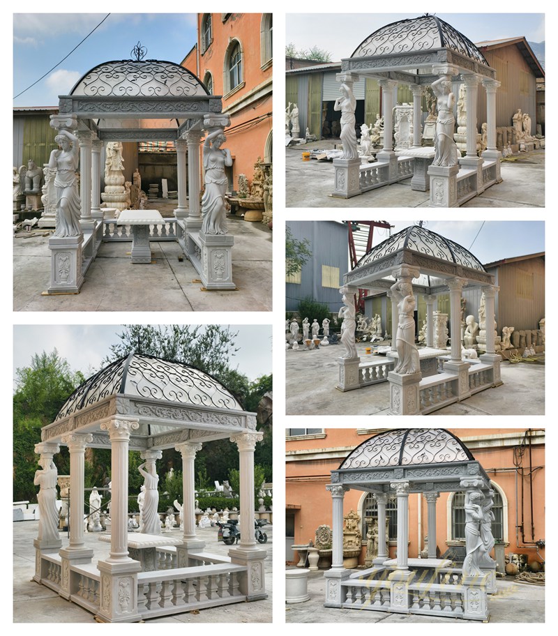 white Large Marble Rectangular Gazebo