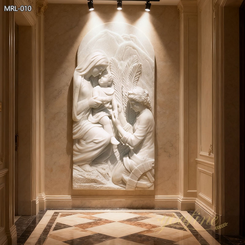 natural Marble Mary and Baby Jesus Religious Wall Relief