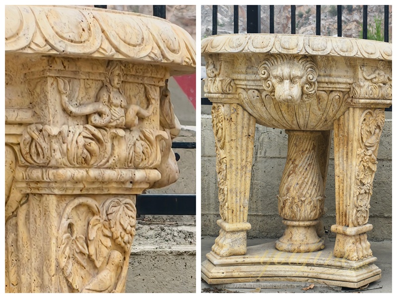 large Natural Beige Marble Lion Head Flower Pots details