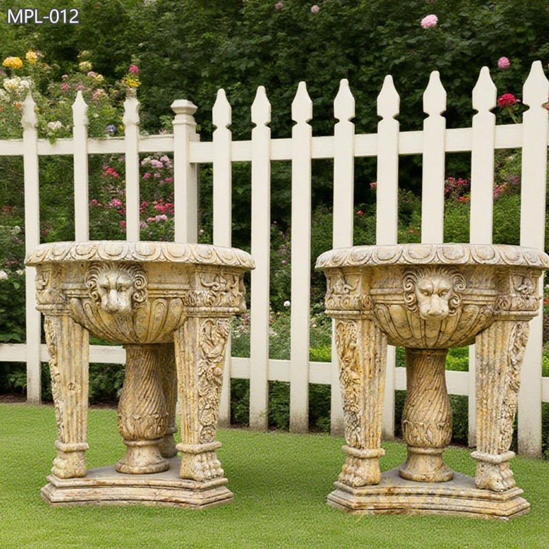 large Natural Beige Marble Lion Head Flower Pots