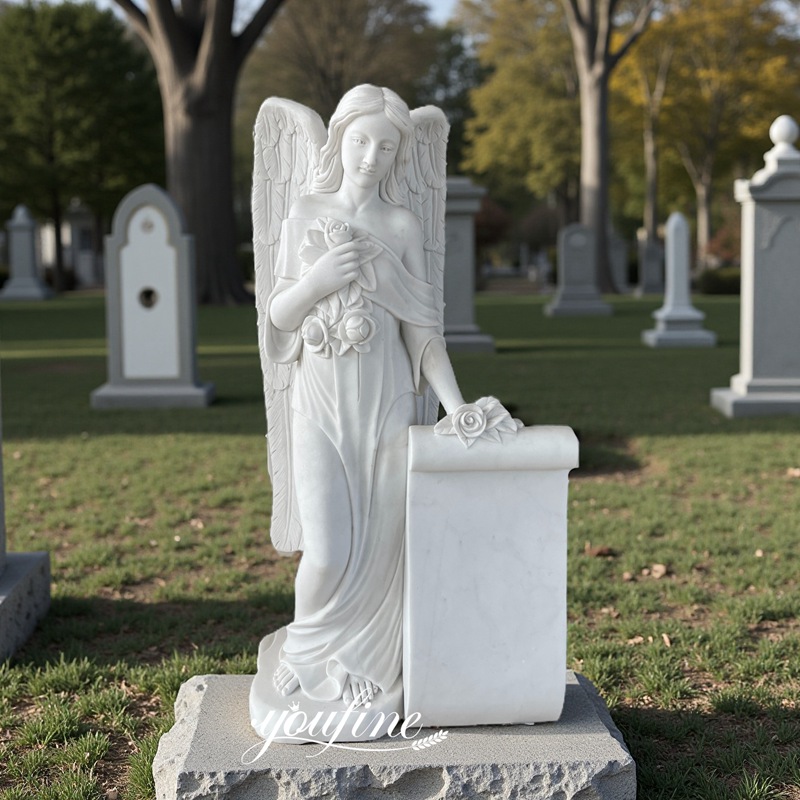 white Marble Standing Angel Headstone