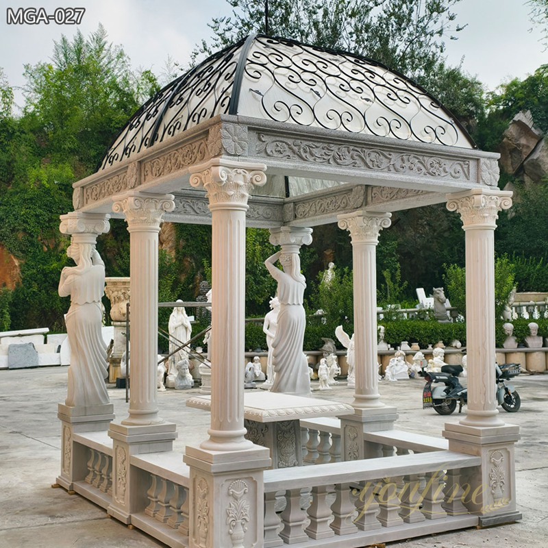 marble Rectangular Gazebo with Iron Top and Table