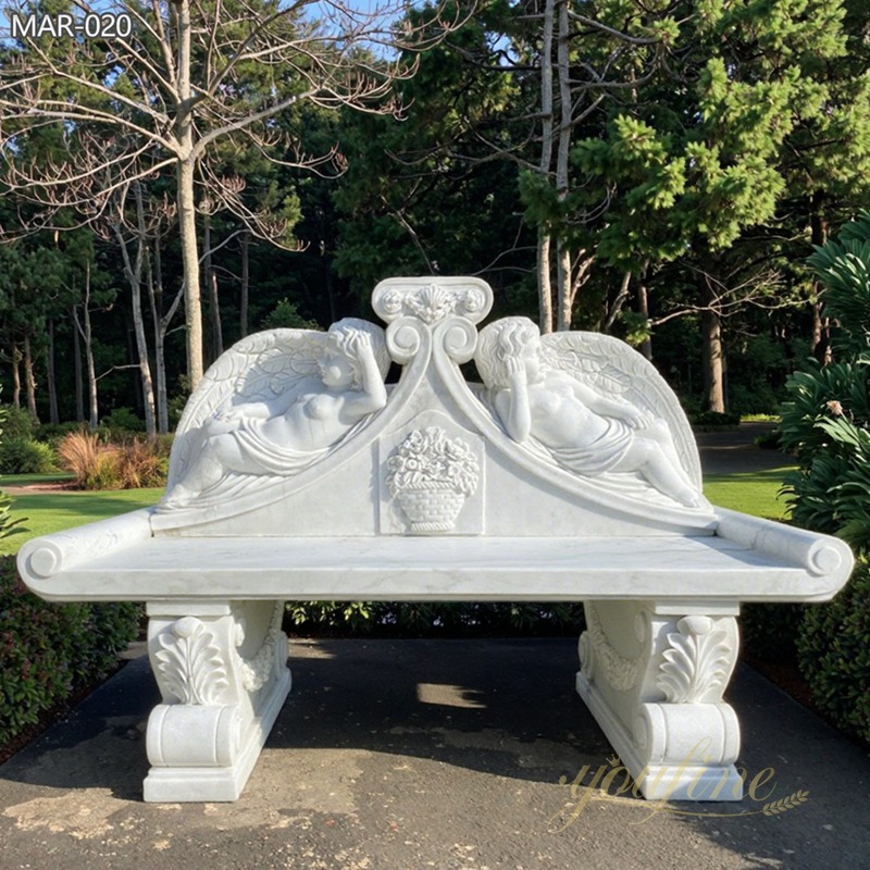 hand carved White Marble Cherub Bench for Outdoor
