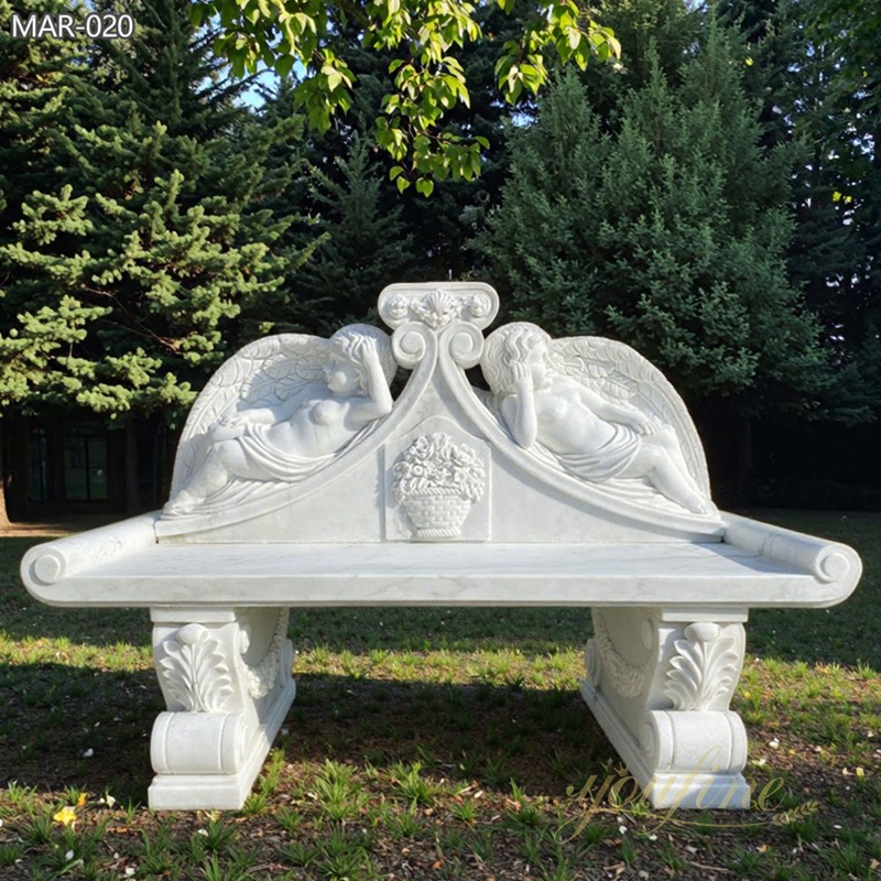 large White Marble Cherub Bench