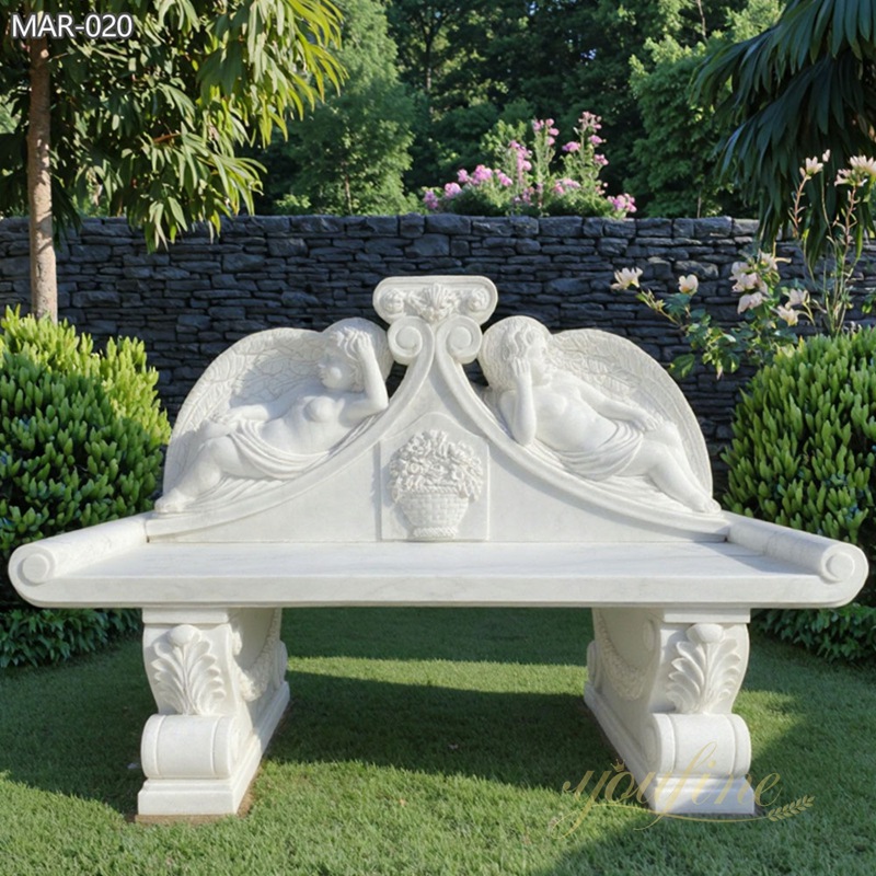 large White Natural Marble Cherub Bench