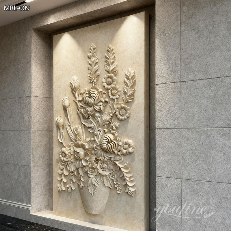 outdoor art Egyptian Beige Marble Wall Flower Relief