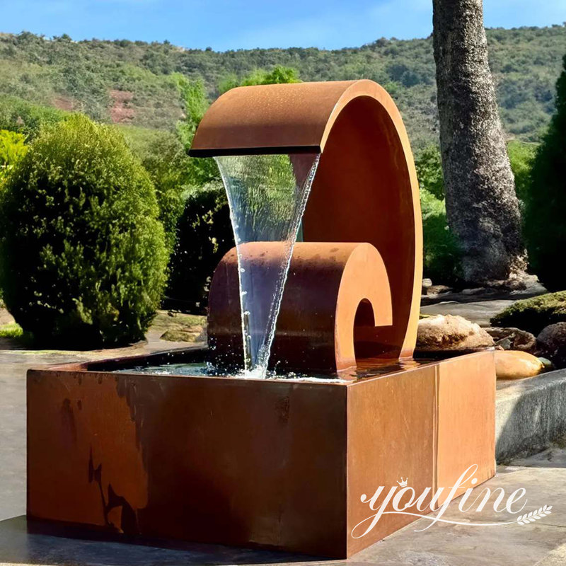abstract corten steel water feature sculpture