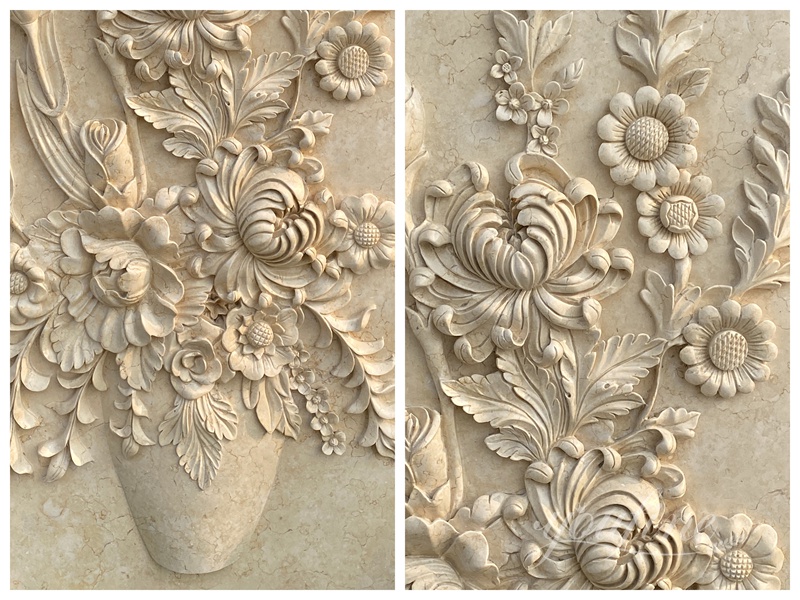 vivid details of Egyptian Beige Marble Wall Flower Relief