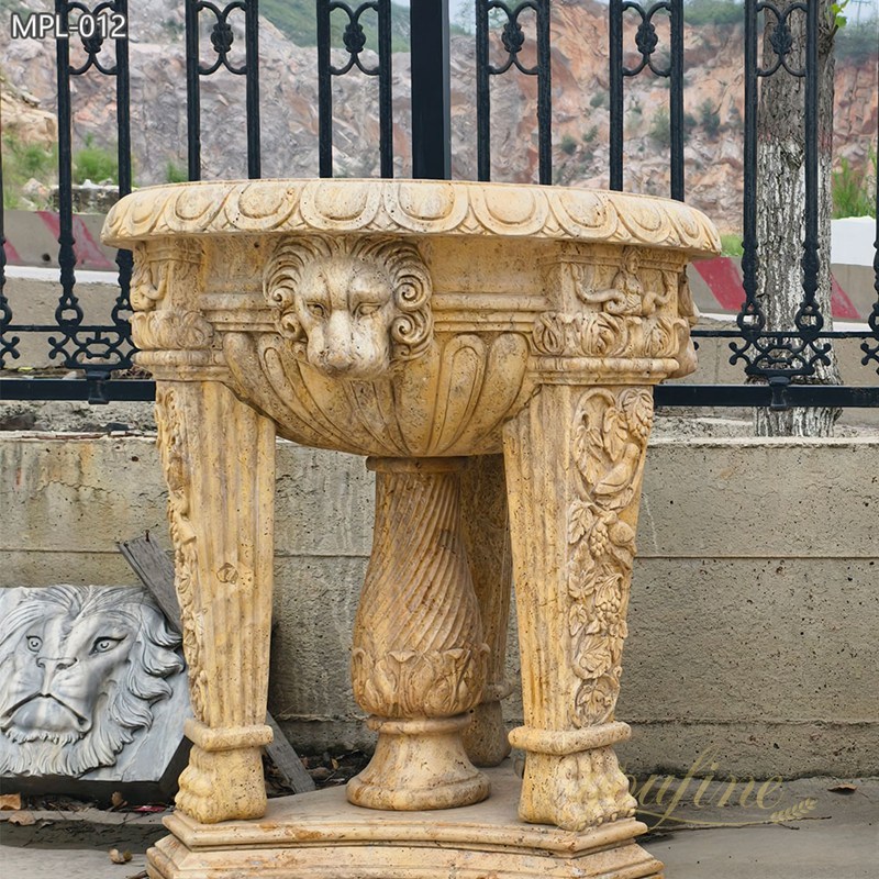 hand carved large Natural Beige Marble Lion Head Flower Pots