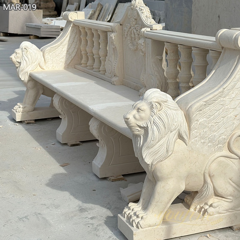 outdoor large outdoor Natural Beige Marble Lion Bench for Garden