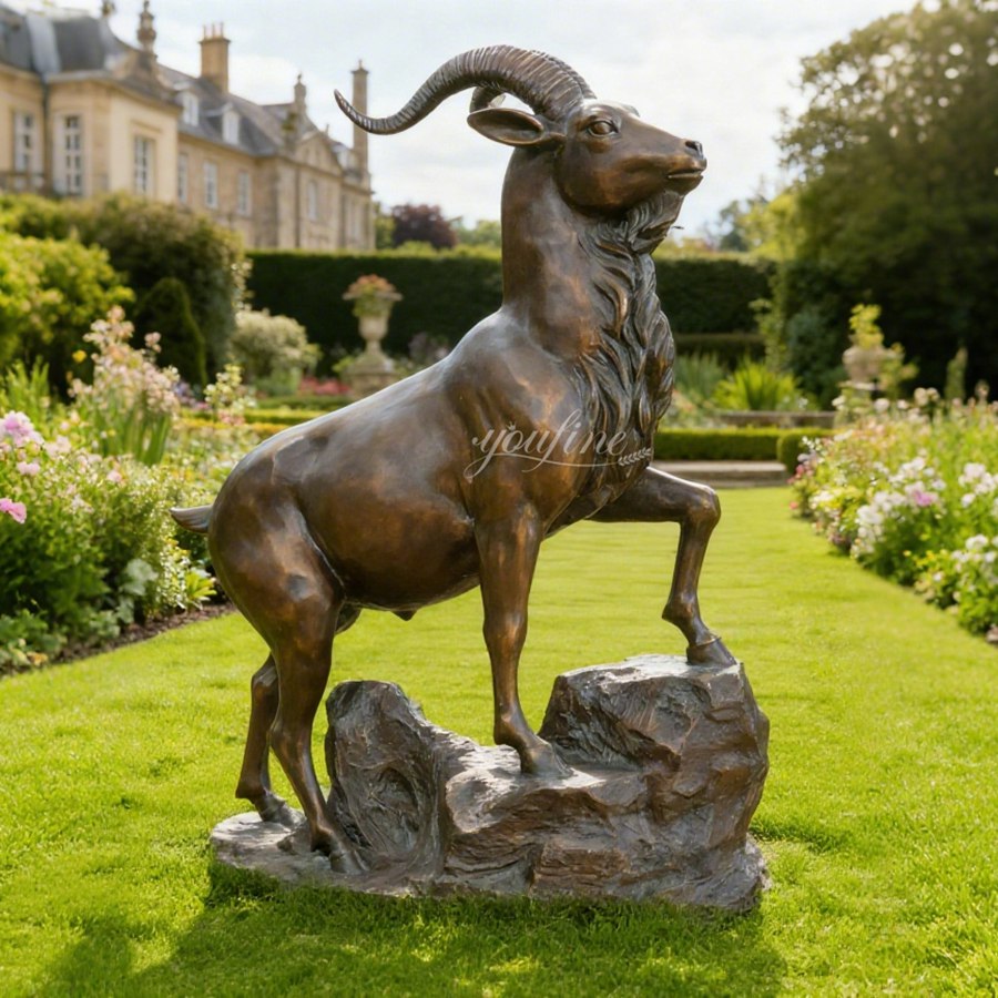 Bronze Mountain Goat Statue Standing on Rocks BAN-432 Bronze Mountain Goat Statue Standing on Rocks BAN-432