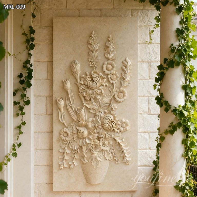 Egyptian Beige Marble Wall Flower Relief
