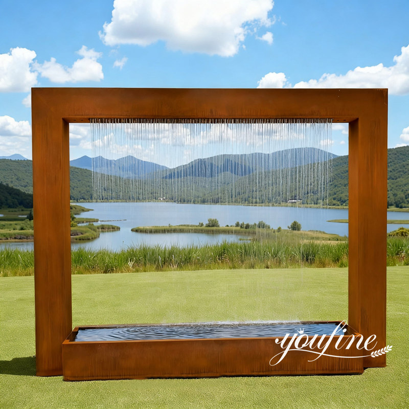 large rectangular corten steel fountain features