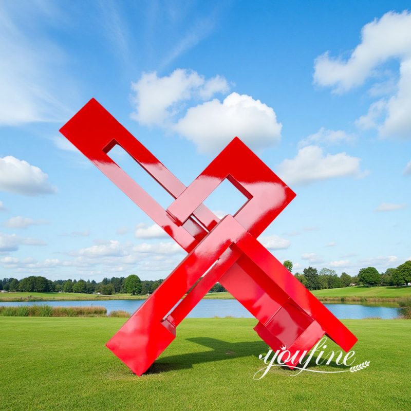 outdoor decorative red abstract sculpture