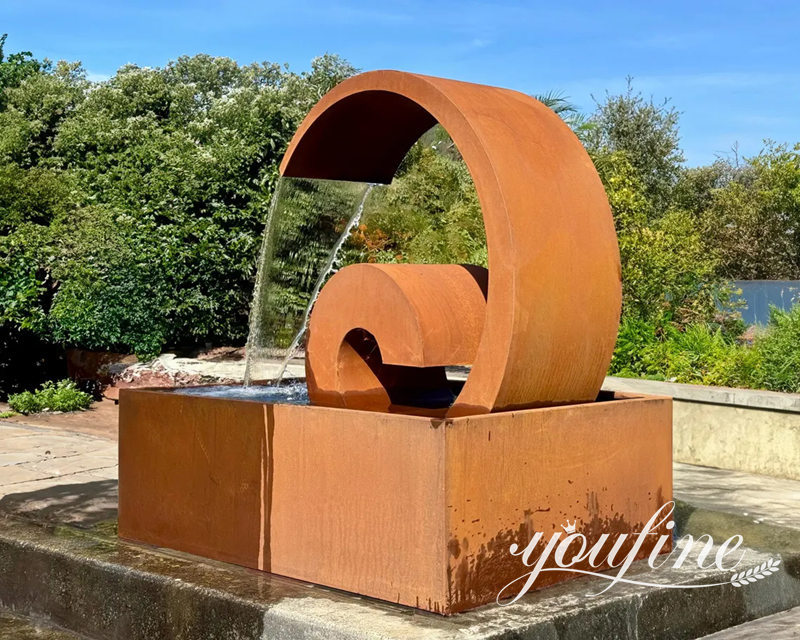 rustic corten steel fountain sculpture