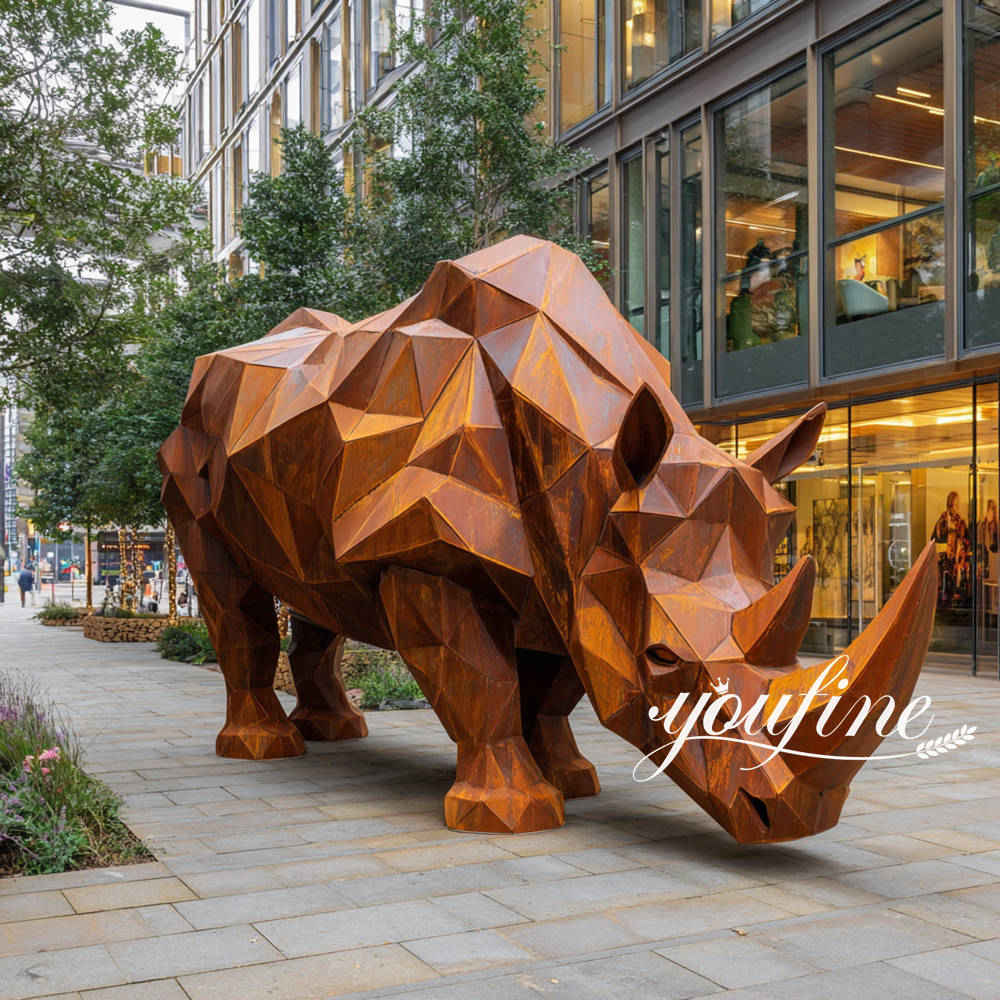 rustic steel rhino sculpture