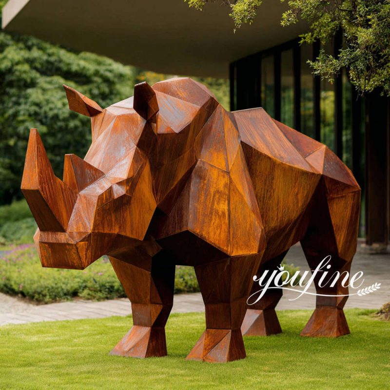 Large Weathering Steel Rhino Sculpture SCW-033