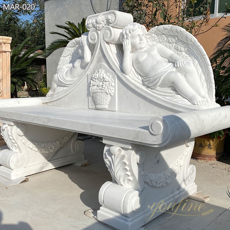 beautiful white marble baby angel bench
