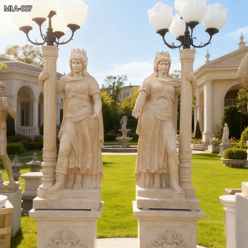 garden Beige Marble Warrior Statue with Lighting
