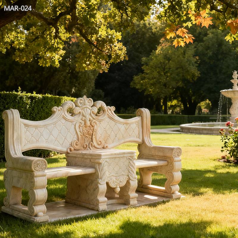 large Garden Natural Marble Beige Bench