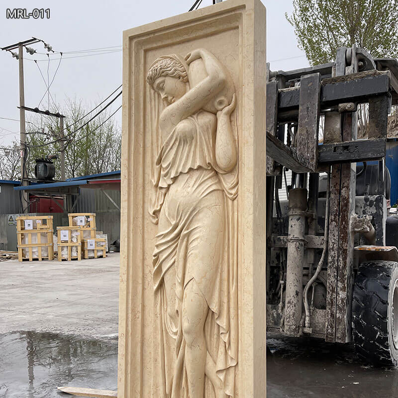 luxury Hand Carved Marble Elegant Female Wall Relief