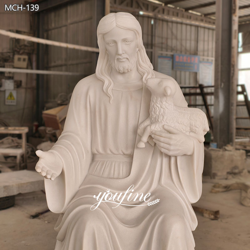 Marble Sitting Jesus with Lamb Statue for sale
