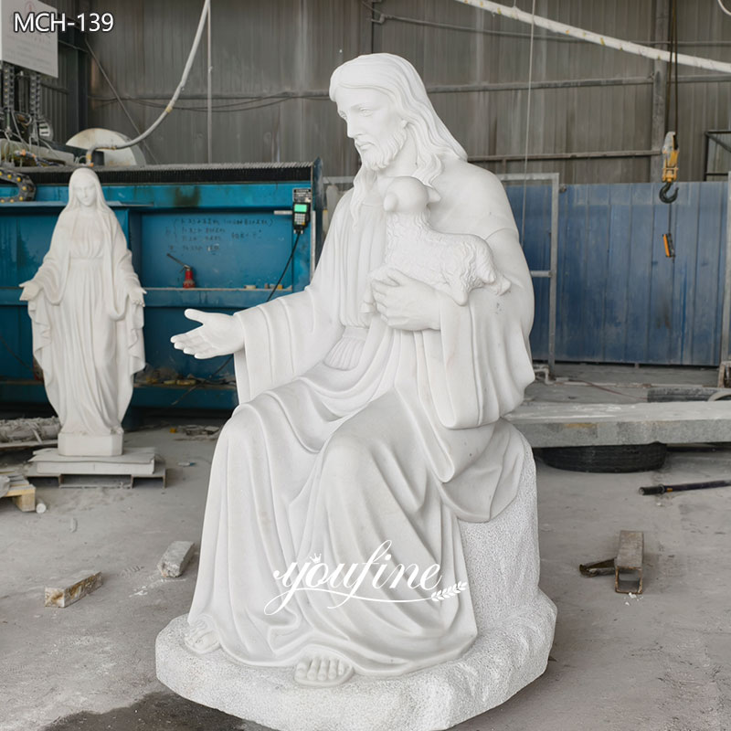 white Marble Sitting Jesus with Lamb Statue