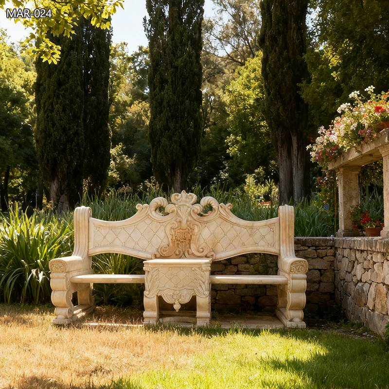 hand carved Marble Beige Bench for outdoor