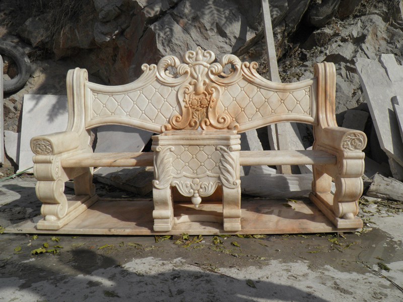 hand carved Marble Beige Bench