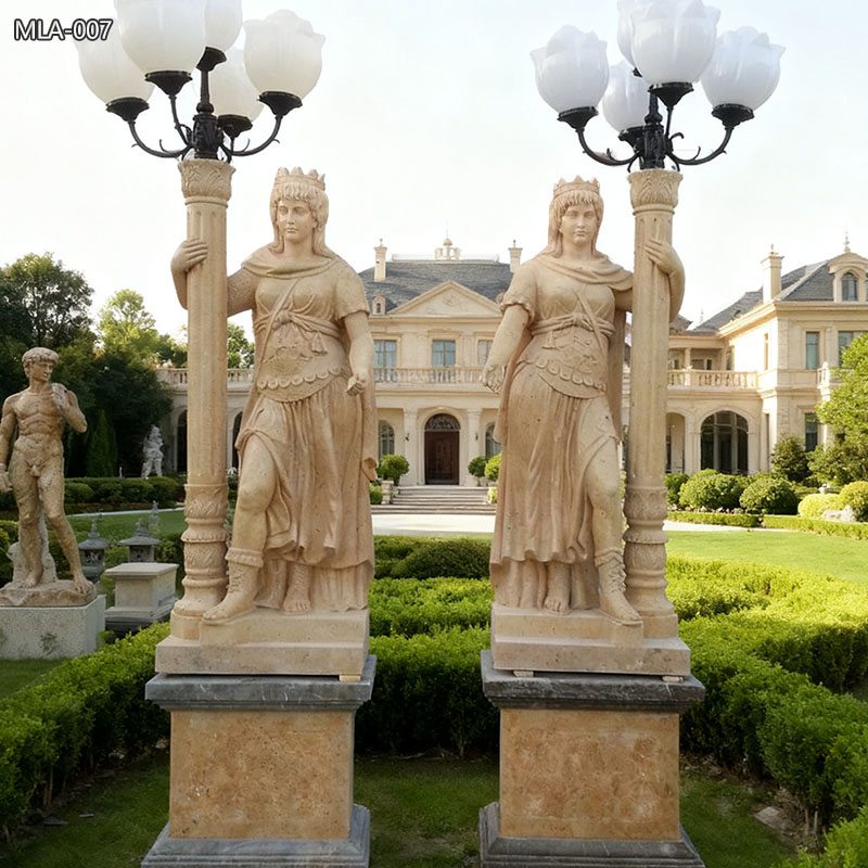 Natural Beige Marble Warrior Statue with Lighting