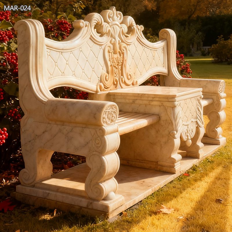 hand carved Natural Marble Beige Bench