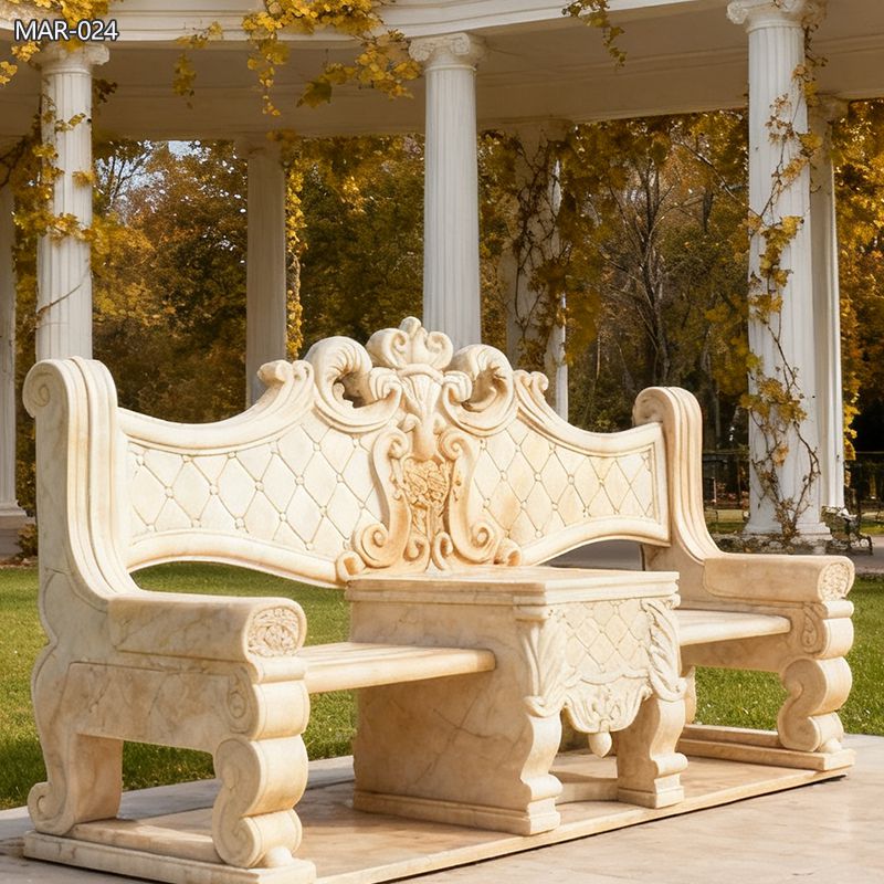large Outdoor Natural Marble Beige Bench